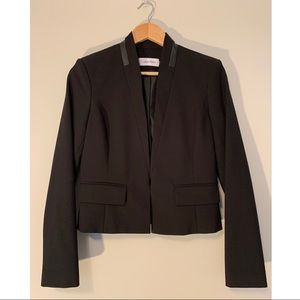 Calvin Klein Black Cropped Blazer Size 4 with leather trim